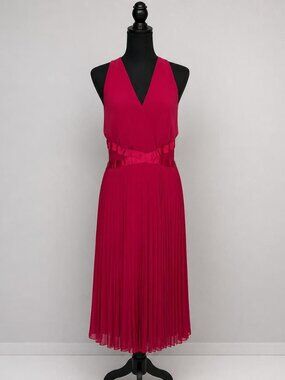 White House Black Market Cocktail Dress, Red Flowy Chiffon  Dress Size 12